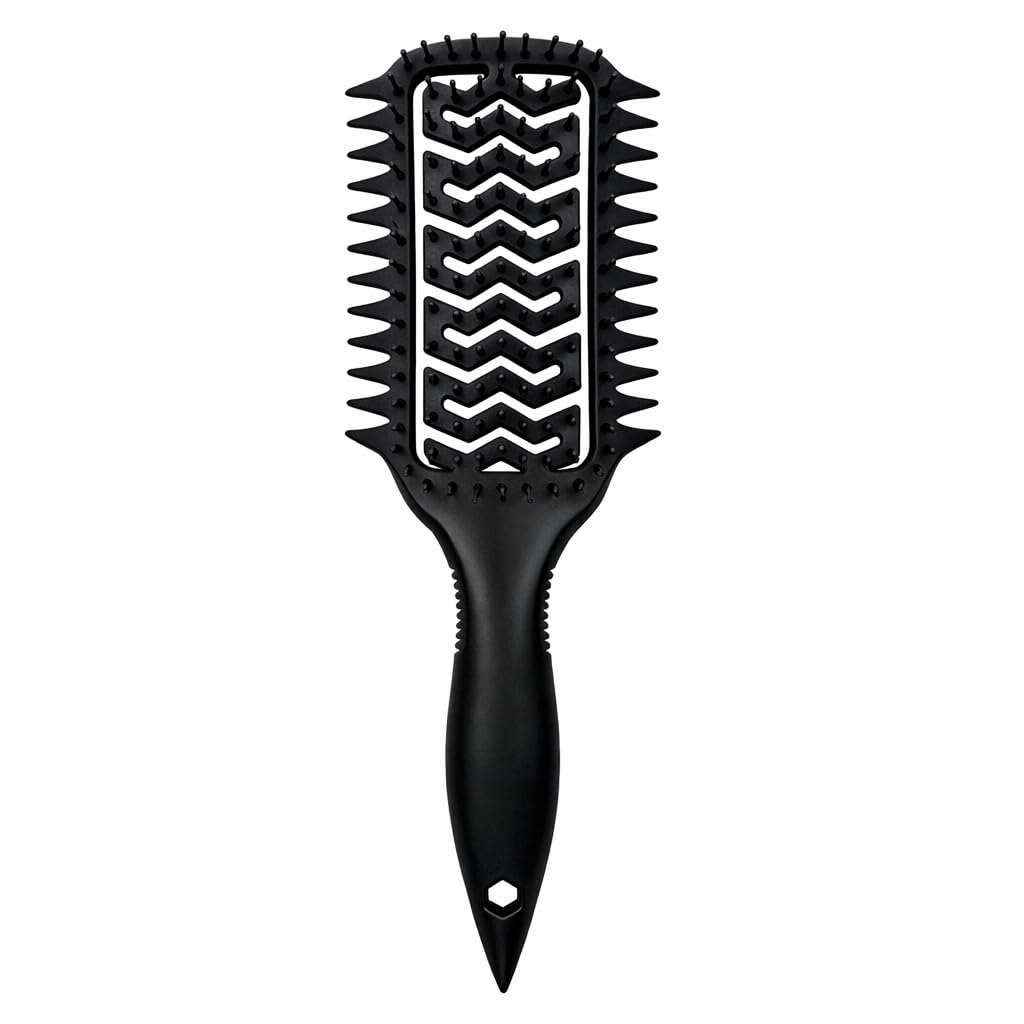 Curl Defining Brush for Curly Hair, Vented Detangling Hair Brush for Wet and Dry Styling, Curved Brush for Shaping and Smoothing Curl Clumps, Lightweight Hair Brush (Beige)