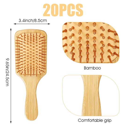 10 Pcs Bamboo Hair Brush, Bulk Round-tipped Bamboo Bristles Detangling Brush Paddle Lightweight Massage Anti Static for Women Men and Children, Stimulates Scalp for Hair Growth (Large, Count, 10)
