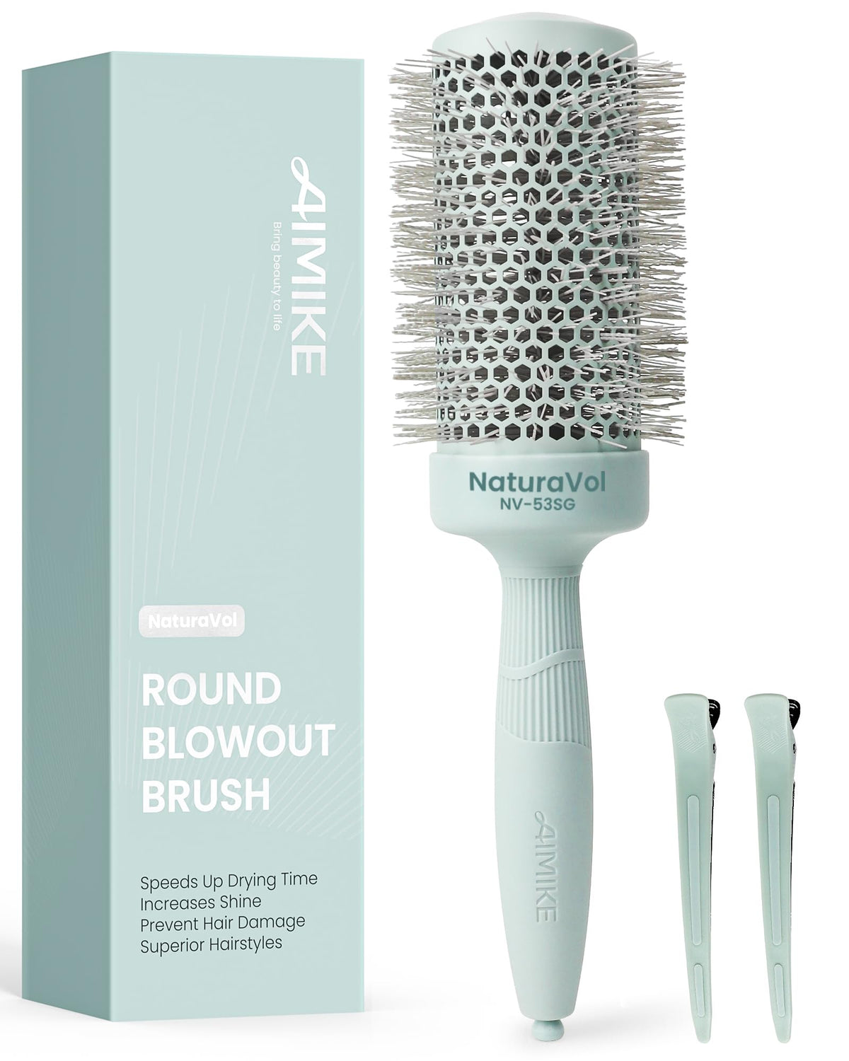 AIMIKE NaturaVol Round Brush for Blow Out, Round Hair Brush for Blow Drying