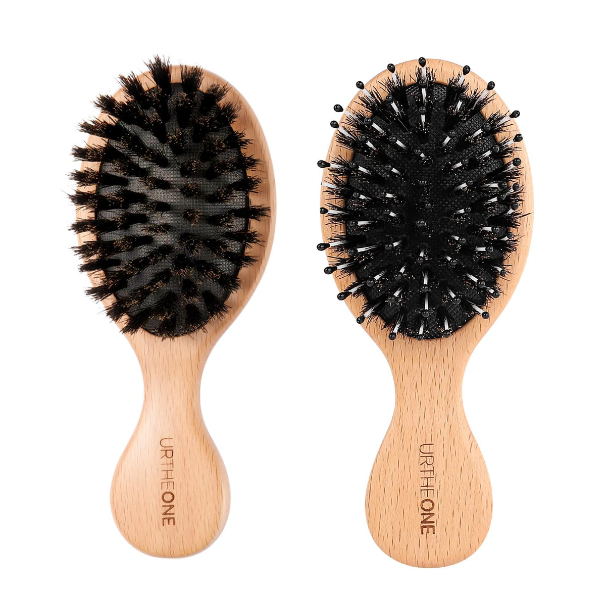 2Pcs Hair Brush Mini Boar Bristle Hairbrush for Thick Curly Thin Long Short Wet or Dry Hair Detangle Massage Add Shine, Pocket Travel Small Paddle Hair Brush for Men Women Kids