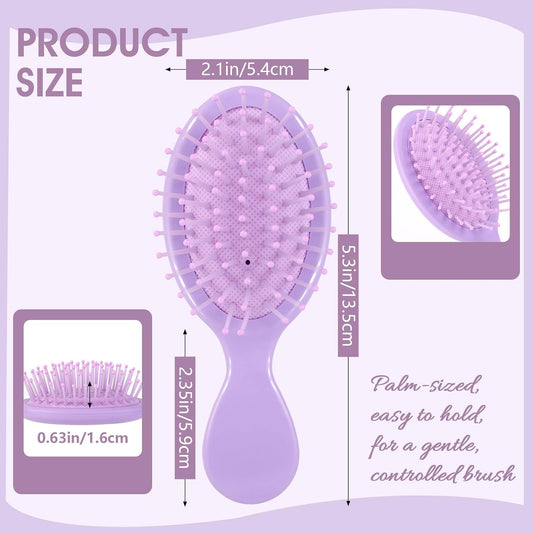 24 Pcs Mini Detangling Hairbrush (2 Packs of 12), 12 Vibrant Colors Small Brush for Dry or Damp Hair, Portable Travel Hair Brush for Teens & Adults, Bulk Party Favors & Stocking Stuffers