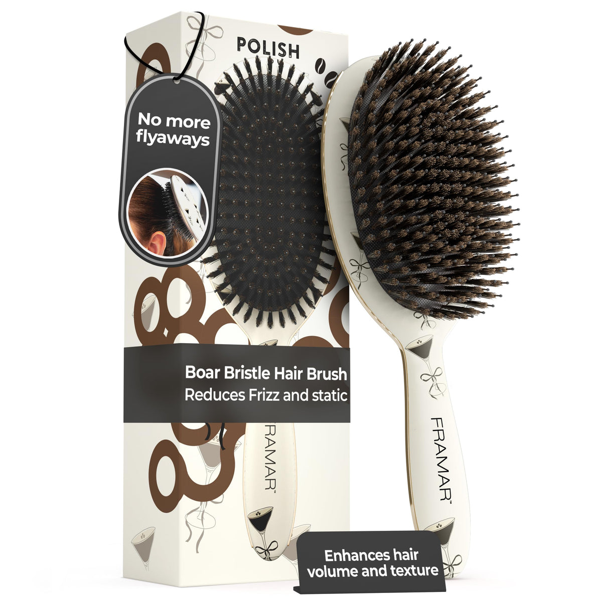 FRAMAR Soft Boar Bristle Hair Brush For Women, Boars Hair Brush For Women