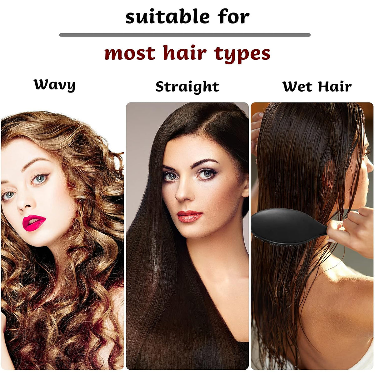 Geiserailie 2 Pcs Boar Bristle Hair Brush with Nylon Quill for Women Men