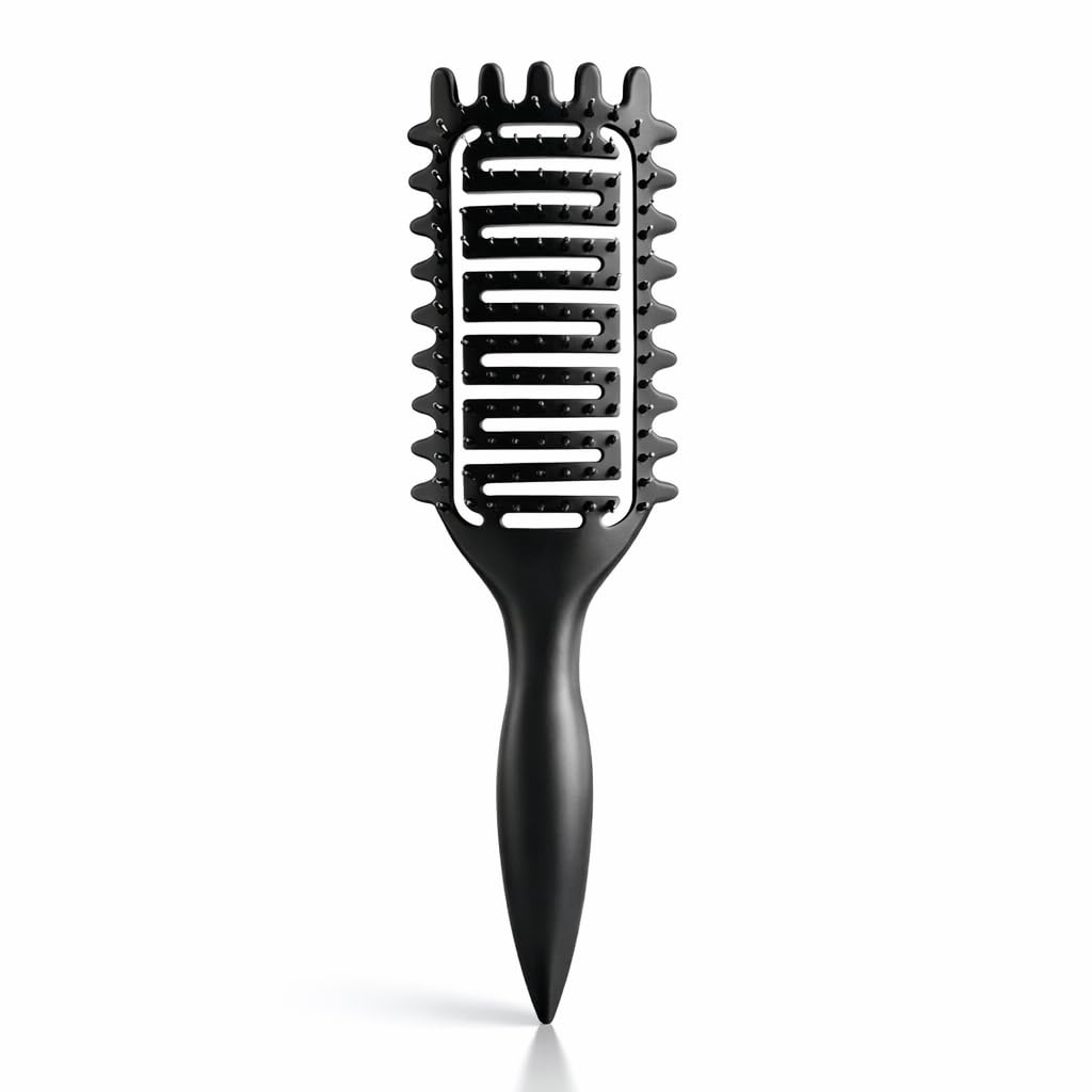 Curl Defining Brush for Curly Hair, Vented Detangling Hair Brush for Wet and Dry Styling, Curved Brush for Shaping and Smoothing Curl Clumps, Lightweight Hair Brush （Beige）
