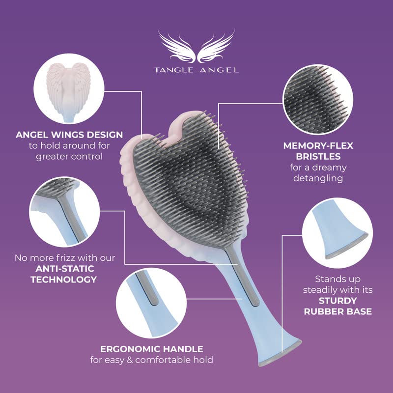 Tangle Angel Detangling Hair Brush - Anti Static Angel Wing Hair Brush with Soft & Flexible Bristle for Straight & Wavy Hair, Women Detangler Brushes for Dry & Wet Hair, Gloss Pink