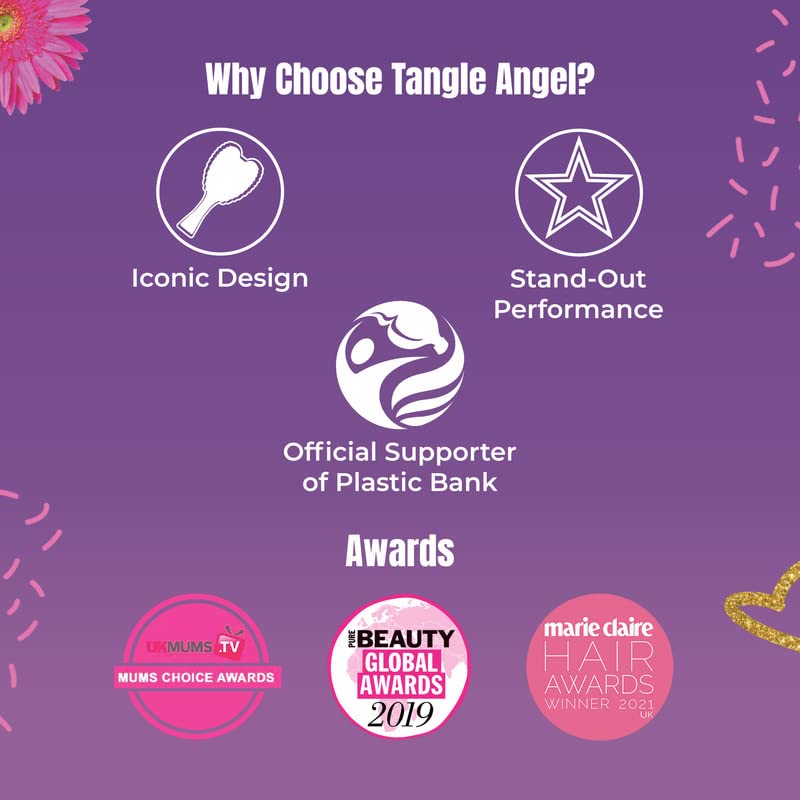 Tangle Angel Detangling Hair Brush - Anti Static Angel Wing Hair Brush with Soft & Flexible Bristle for Straight & Wavy Hair, Women Detangler Brushes for Dry & Wet Hair, Gloss Pink