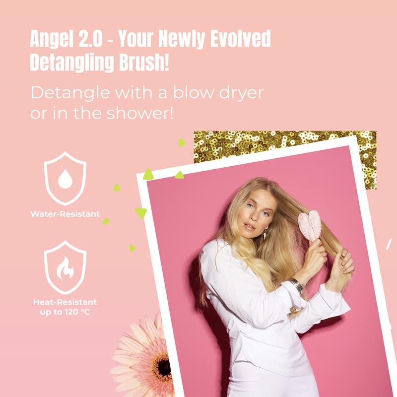 Tangle Angel Detangling Hair Brush - Anti Static Angel Wing Hair Brush with Soft & Flexible Bristle for Straight & Wavy Hair, Women Detangler Brushes for Dry & Wet Hair, Gloss Pink