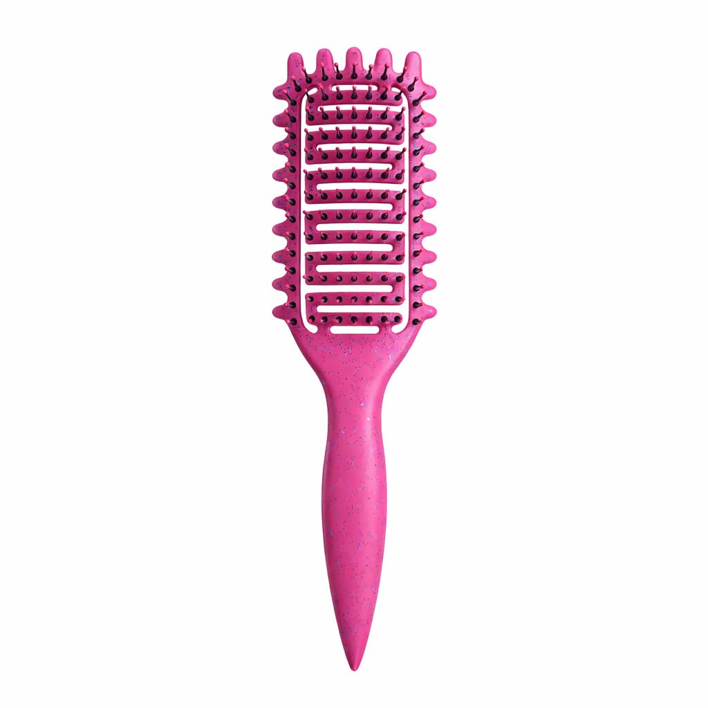 Curl Defining Brush for Curly Hair, Vented Detangling Hair Brush for Wet and Dry Styling, Curved Brush for Shaping and Smoothing Curl Clumps, Lightweight Hair Brush （Beige）