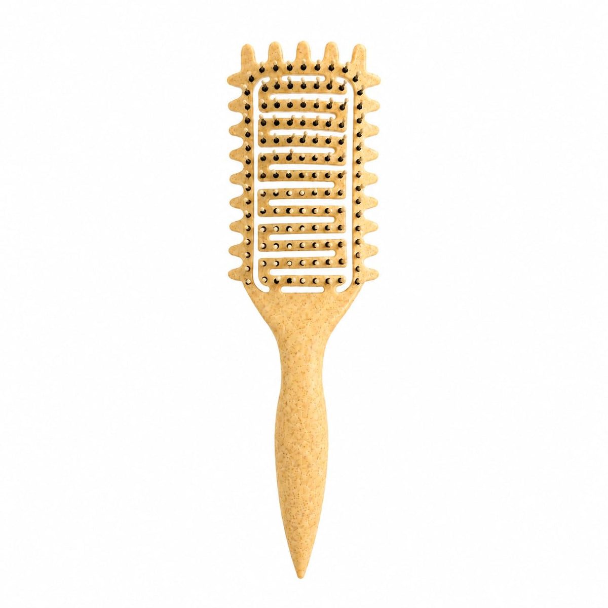 Curl Defining Brush for Curly Hair, Vented Detangling Hair Brush for Wet and Dry Styling, Curved Brush for Shaping and Smoothing Curl Clumps, Lightweight Hair Brush （Beige）