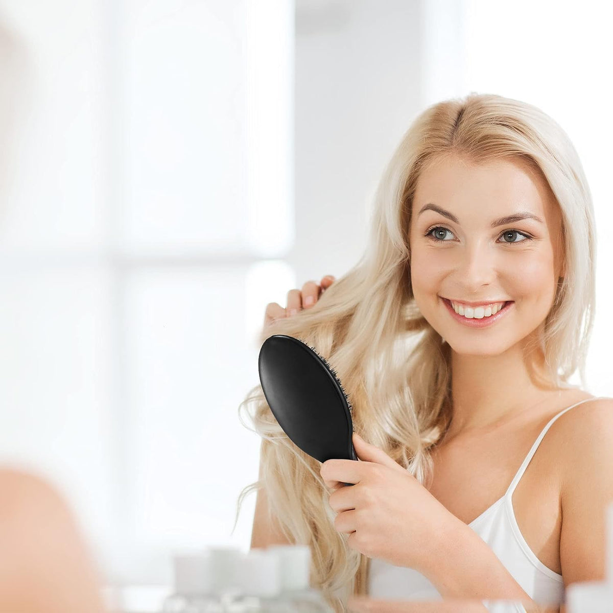 Geiserailie 2 Pcs Boar Bristle Hair Brush with Nylon Quill for Women Men