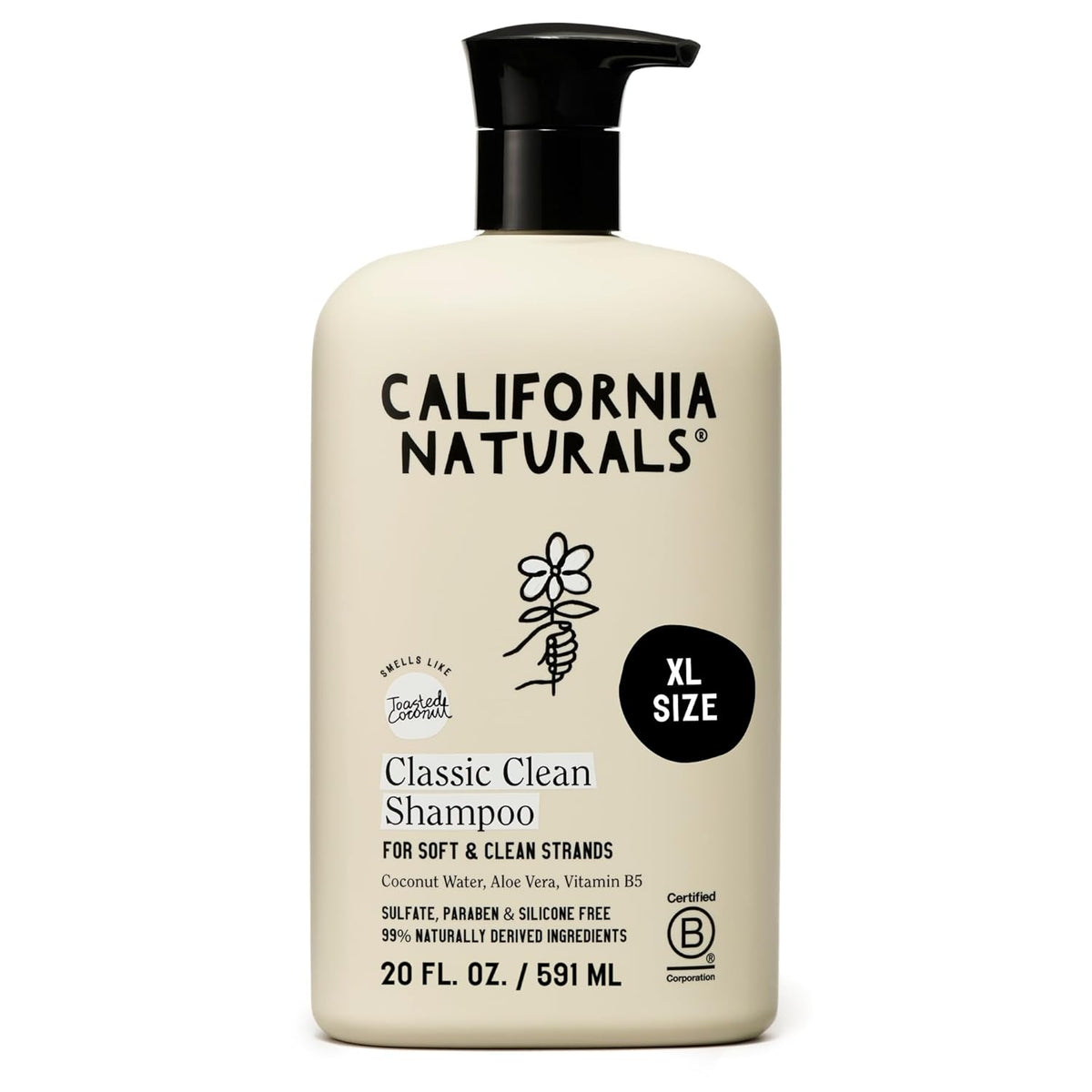 California Naturals Classic Clean Toasted Coconut Shampoo, Sulfate Free, Coconut Cleansing Complex, Natural, Vegan, Cruelty, Silicone, and Paraben Free, All Hair Types, 20 fl oz