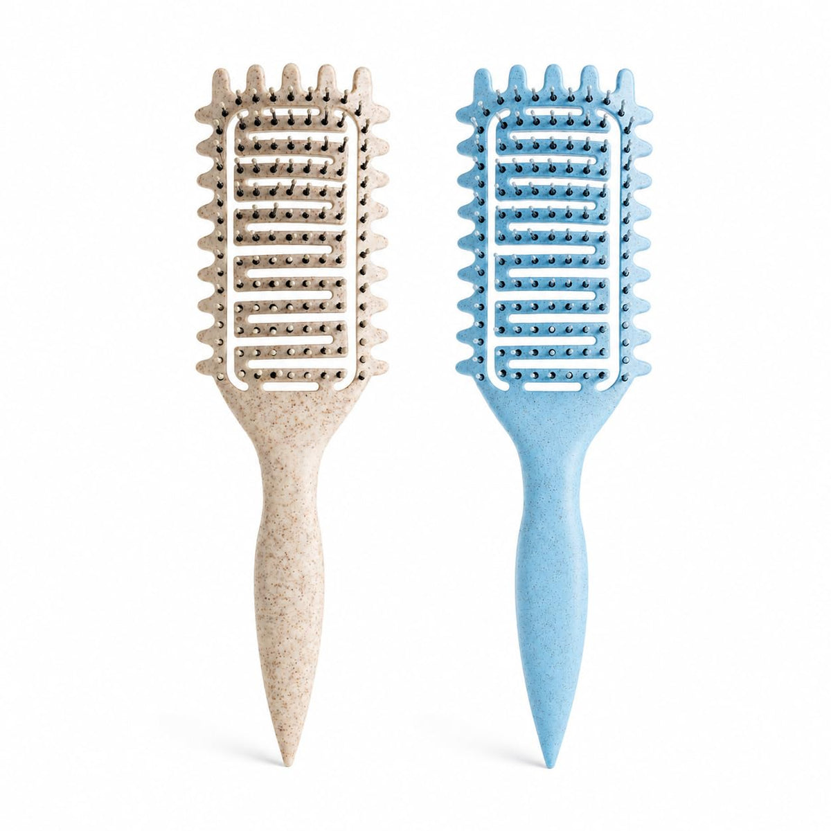 Curl Defining Brush for Curly Hair, Vented Detangling Hair Brush for Wet and Dry Styling, Curved Brush for Shaping and Smoothing Curl Clumps, Lightweight Hair Brush （Beige）
