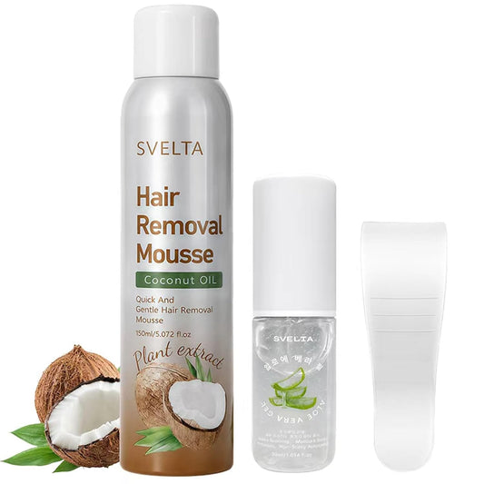 Coconut Hair Removal Mousse Kit with Aloe Vera Soothing Serum & Scraper