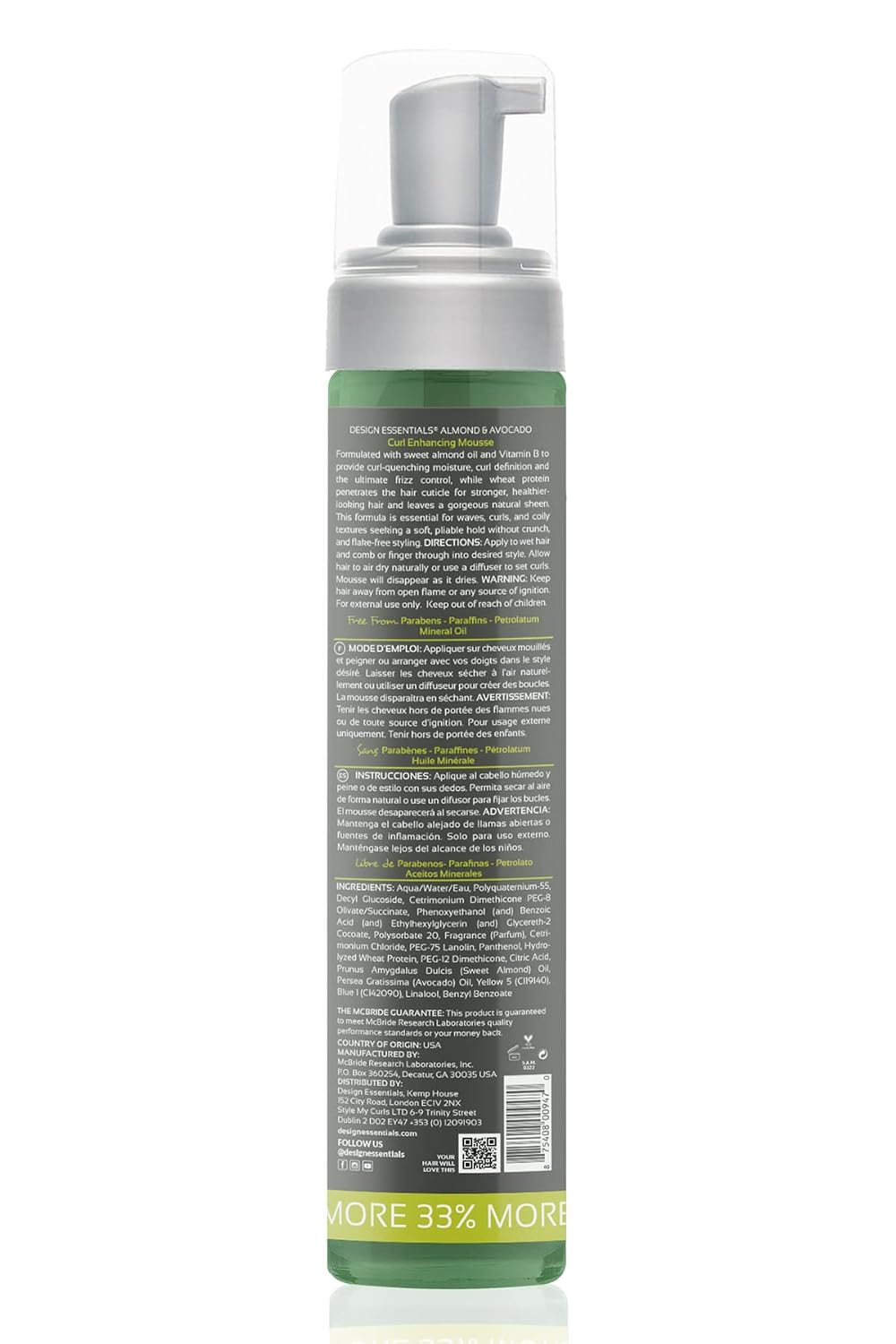 Design Essentials Almond and Avocado Curl Enhancing Mousse, 10 fl oz.