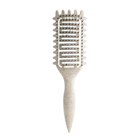 Curl Defining Brush for Curly Hair, Vented Detangling Hair Brush for Wet and Dry Styling, Curved Brush for Shaping and Smoothing Curl Clumps, Lightweight Hair Brush （Beige）