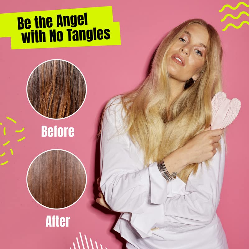 Tangle Angel Detangling Hair Brush - Anti Static Angel Wing Hair Brush with Soft & Flexible Bristle for Straight & Wavy Hair, Women Detangler Brushes for Dry & Wet Hair, Gloss Pink
