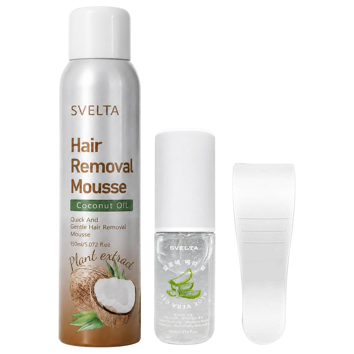 Coconut Hair Removal Mousse for Women with Aloe Vera Soothing Gel & Scraper
