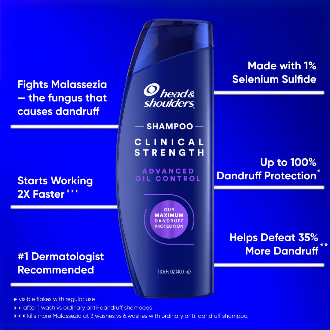Head & Shoulders Clinical Strength Advanced Oil Control Anti-Dandruff Shampoo, 1% Selenium Sulfide, Stubborn Dandruff, 13.5 fl oz