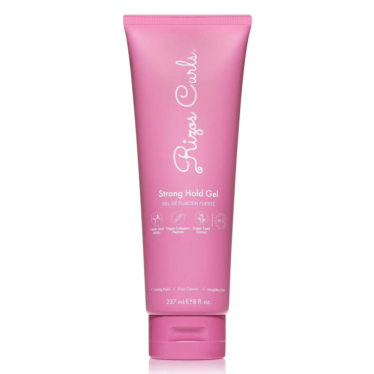 Rizos Curls Strong Hold Gel - Long-Lasting, Flake-Free Gel for Curly, Coily, and Wavy Hair, Frizz Control, Curl Definition & Shine, Vegan Collagen Peptides & Sugar Cane Extract, 8oz