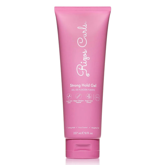 Rizos Curls Strong Hold Gel - Long-Lasting, Flake-Free Gel for Curly, Coily, and Wavy Hair, Frizz Control, Curl Definition & Shine, Vegan Collagen Peptides & Sugar Cane Extract, 8oz