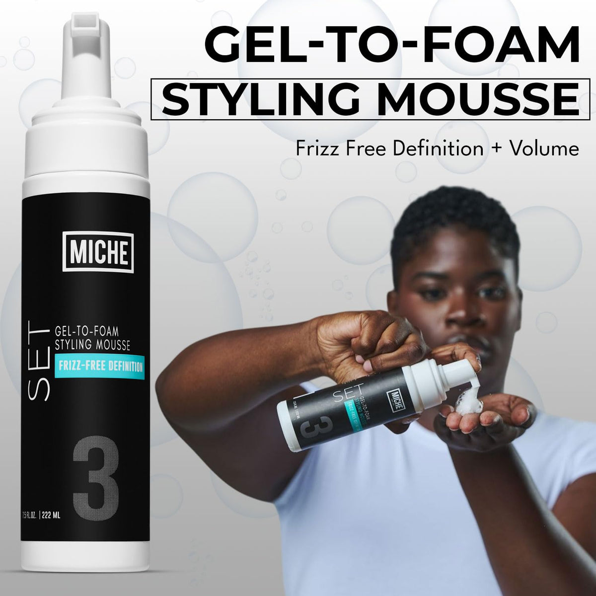 Miche Beauty Set Gel to Foam Mousse - Lightweight Styling Foam for All Hair Types, Long-Lasting Hold & Definition, Flexibility & Frizz Control, 7.5 fl oz