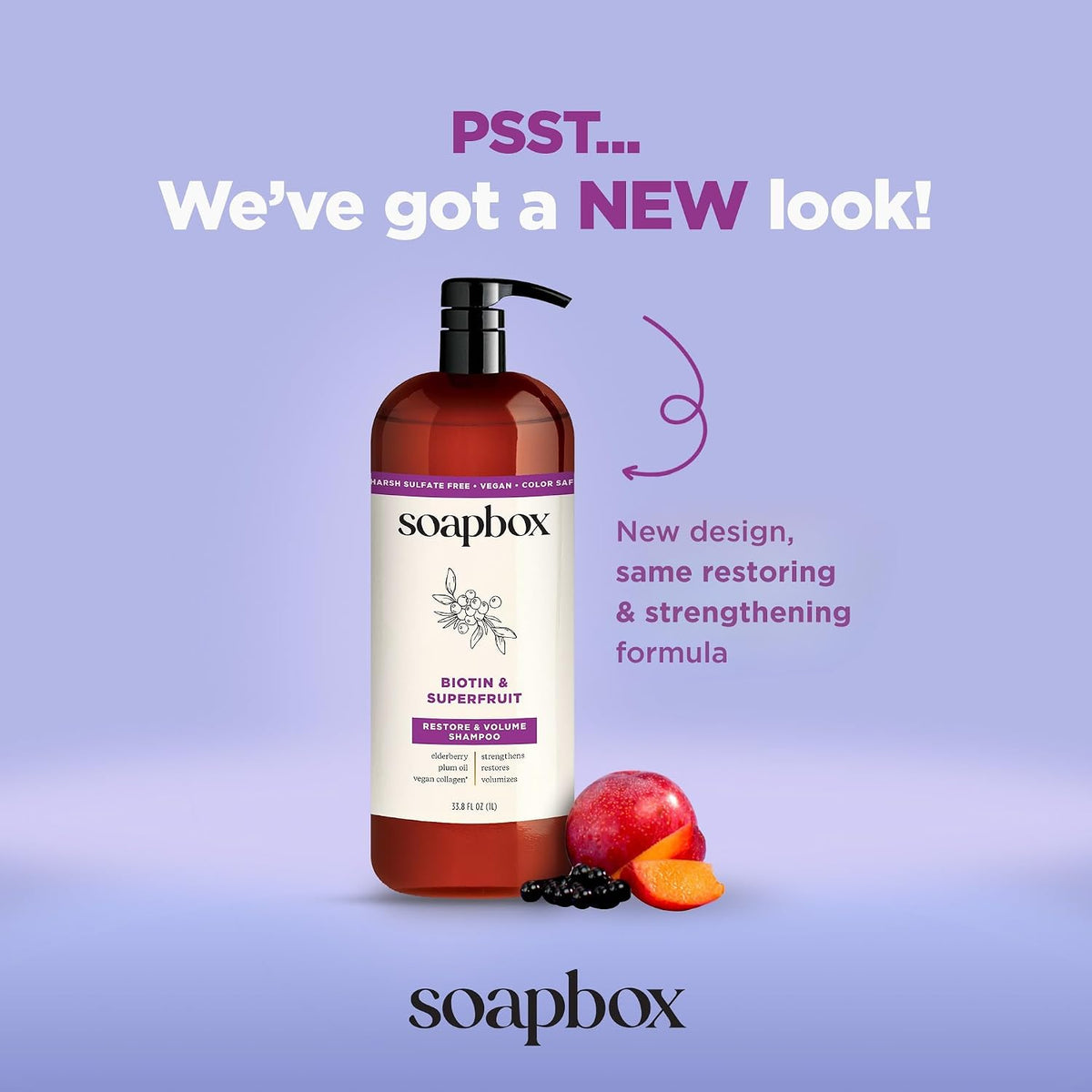 Soapbox Biotin & Super Fruit Shampoo for Volume, 33.8 oz