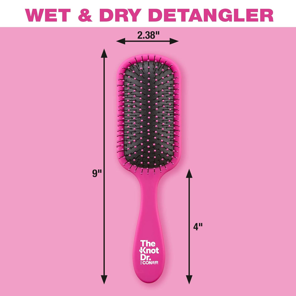 The Knot Dr. hair brush by Conair - Detangling hair brush - Removes Knots and Tangles in wet or dry Hair - hair brushes for women - Pink
