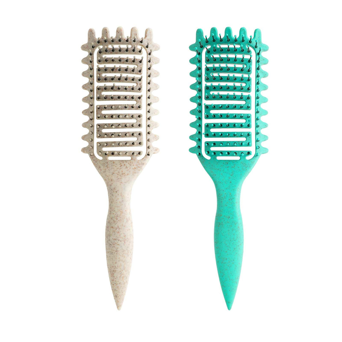 Curl Defining Brush for Curly Hair, Vented Detangling Hair Brush for Wet and Dry Styling, Curved Brush for Shaping and Smoothing Curl Clumps, Lightweight Hair Brush （Beige）