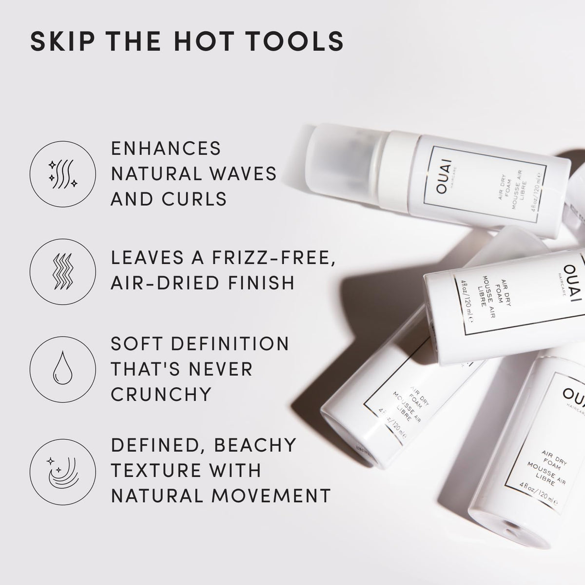 OUAI Air Dry Foam - Hair Mousse for Curly Hair & Beach Waves (4 oz)