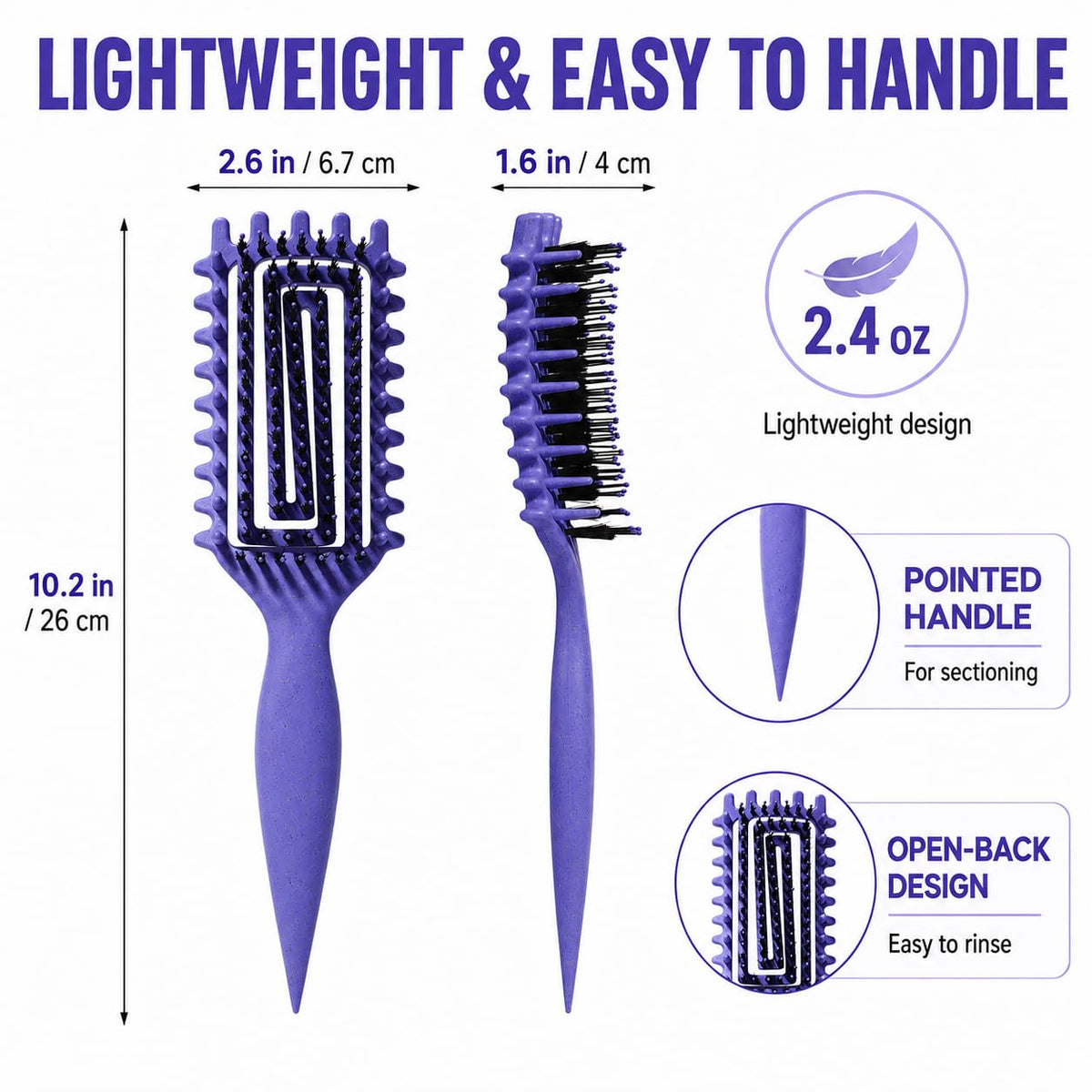 Curly Hair Brush Candybrush Curl Defining Brush for Detangling Shaping and Defining Curls for Women, Men, Wet & Dry Hair (Purple)