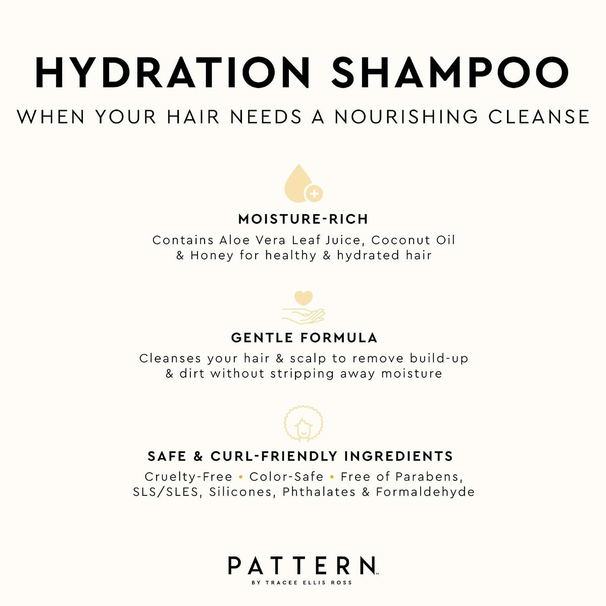 PATTERN Beauty by Tracee Ellis Ross Hydration Shampoo w Honey, Aloe Vera, Biotin and Tea Tree Leaf Oil 9.8 fl oz - Rich Moisture for Curly Hair 3a-4c