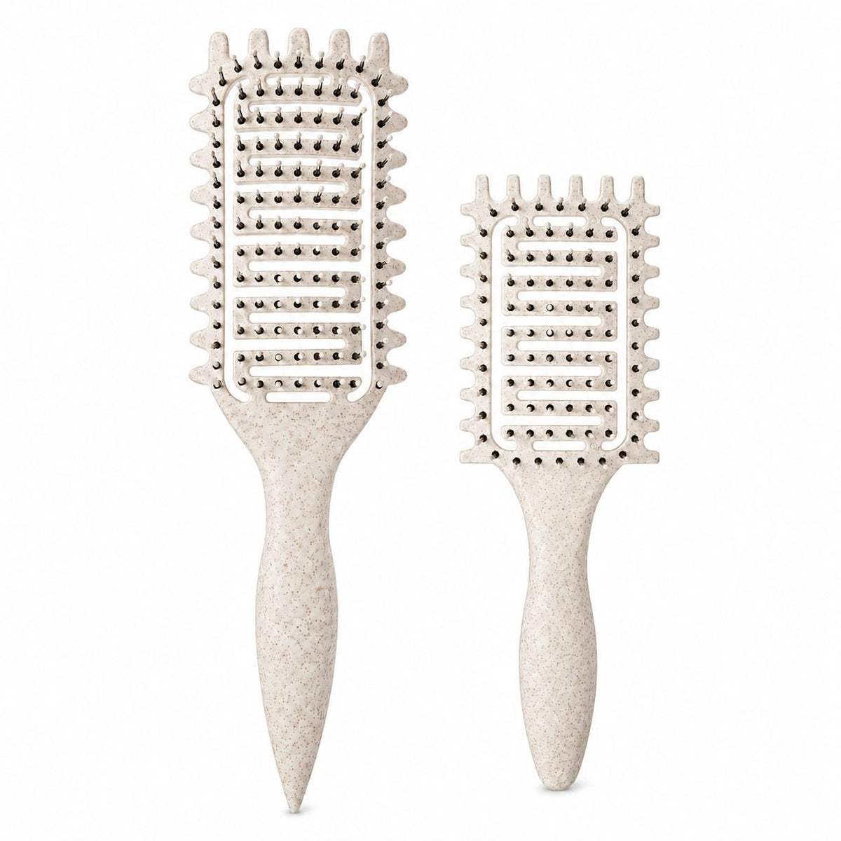 Curl Defining Brush for Curly Hair, Vented Detangling Hair Brush for Wet and Dry Styling, Curved Brush for Shaping and Smoothing Curl Clumps, Lightweight Hair Brush （Beige）