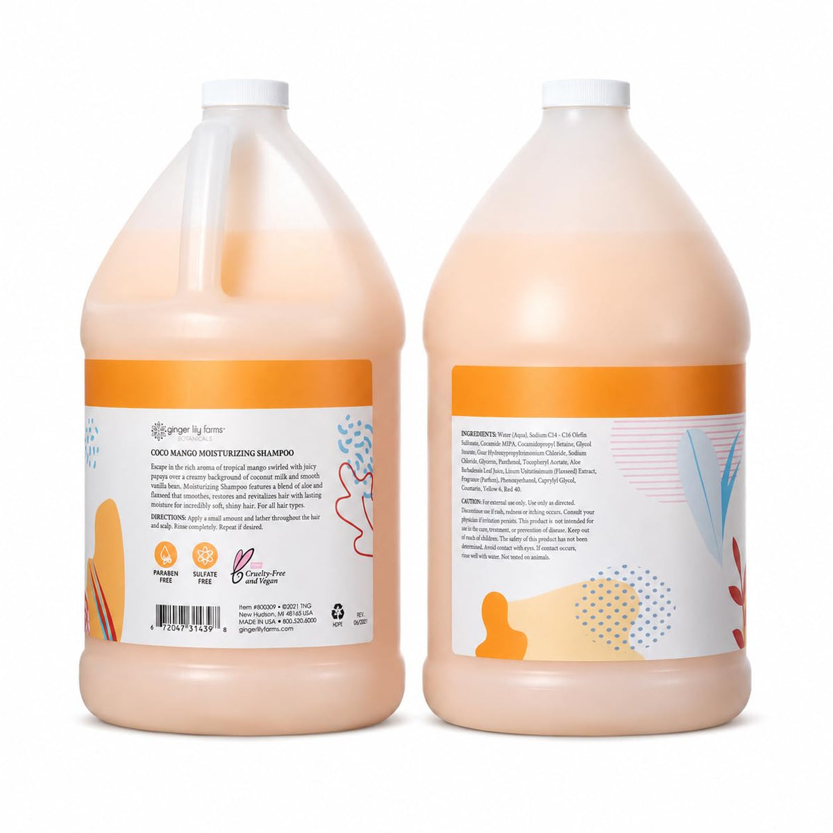 Ginger Lily Farms Botanicals Moisturizing Shampoo for All Hair Types, Coco Mango, 100% Vegan & Cruelty-Free, Coconut Mango Scent, 1 Gallon (128 fl oz) Refill