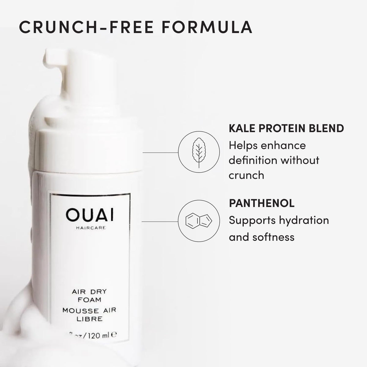 OUAI Air Dry Foam - Hair Mousse for Curly Hair & Beach Waves (4 oz)
