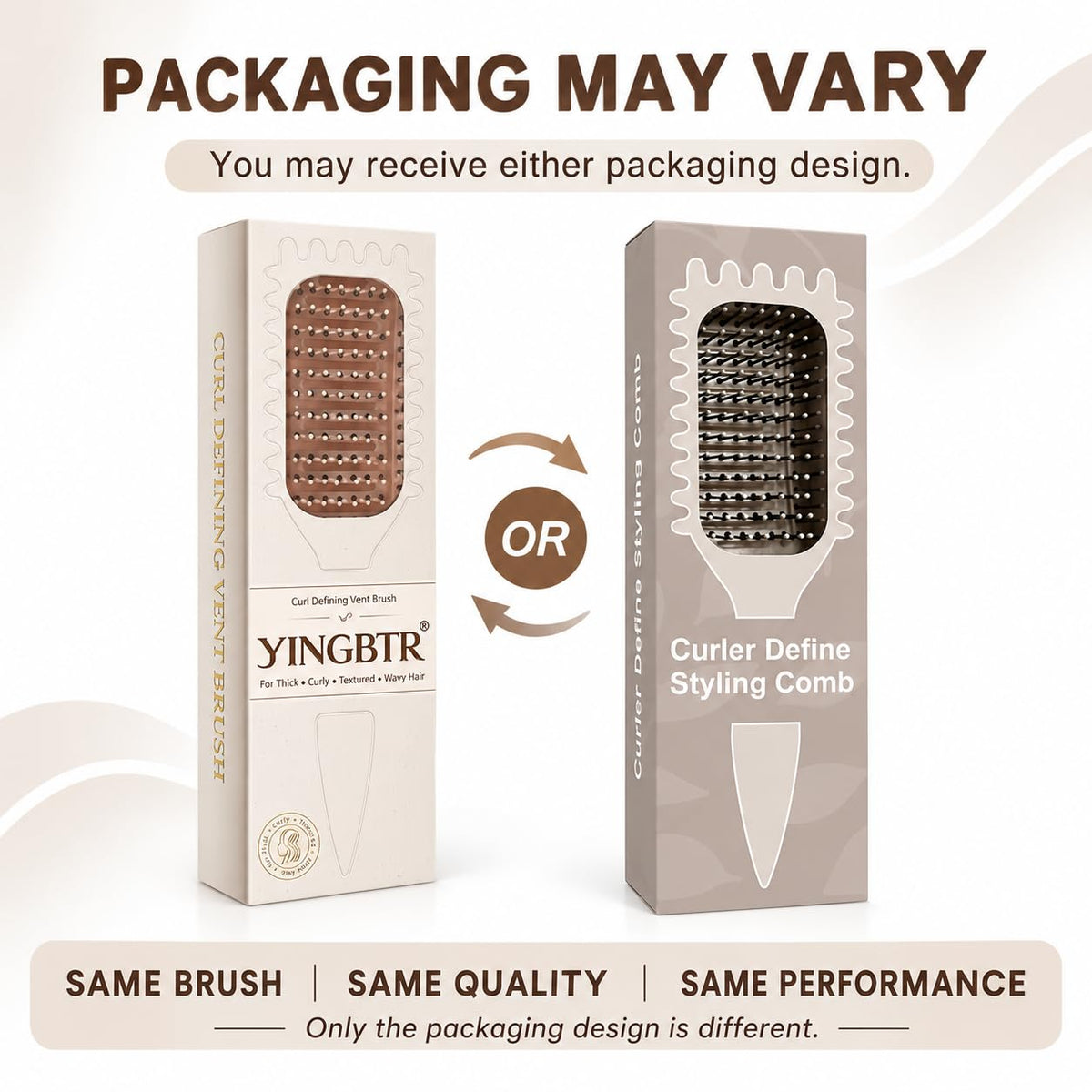 Curl Defining Brush for Curly Hair, Vented Detangling Hair Brush for Wet and Dry Styling, Curved Brush for Shaping and Smoothing Curl Clumps, Lightweight Hair Brush （Beige）