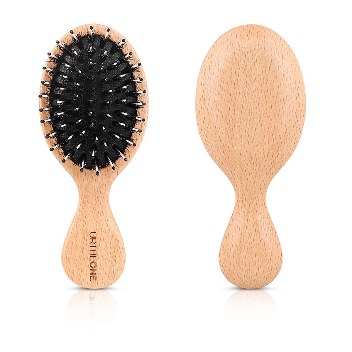 2Pcs Hair Brush Mini Boar Bristle Hairbrush for Thick Curly Thin Long Short Wet or Dry Hair Detangle Massage Add Shine, Pocket Travel Small Paddle Hair Brush for Men Women Kids
