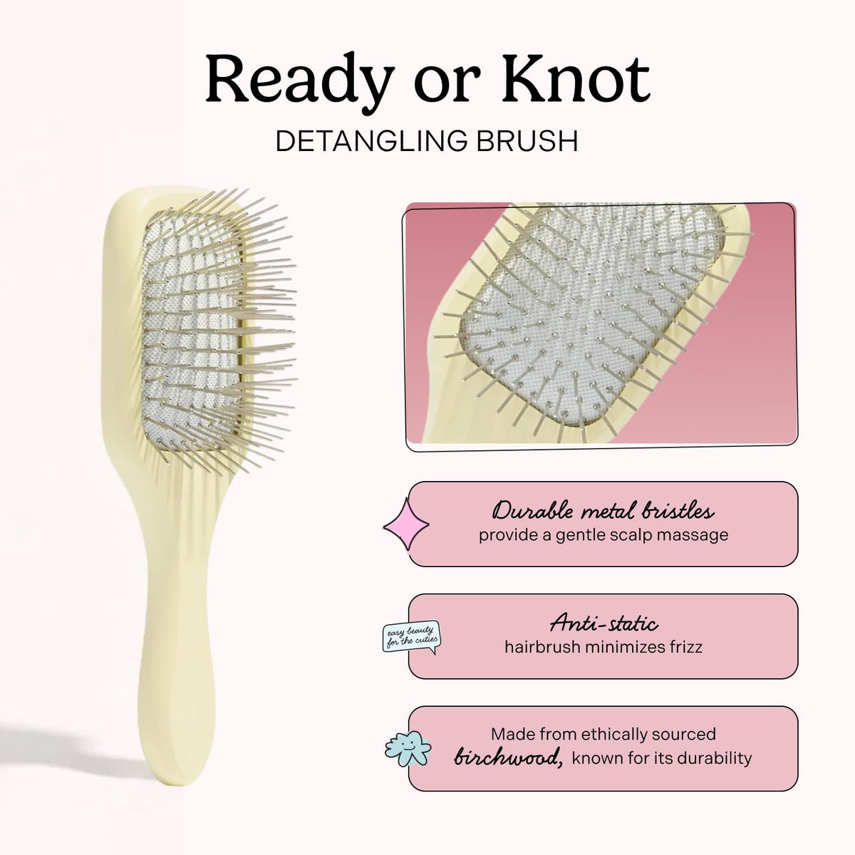 Mane Ready or Knot Mini Detangling Hair Brush - Anti-Static Hair Brush with Durable Metal Bristles for a Gentle Scalp Massage - Smooths Hair for a Frizz-Free Finish