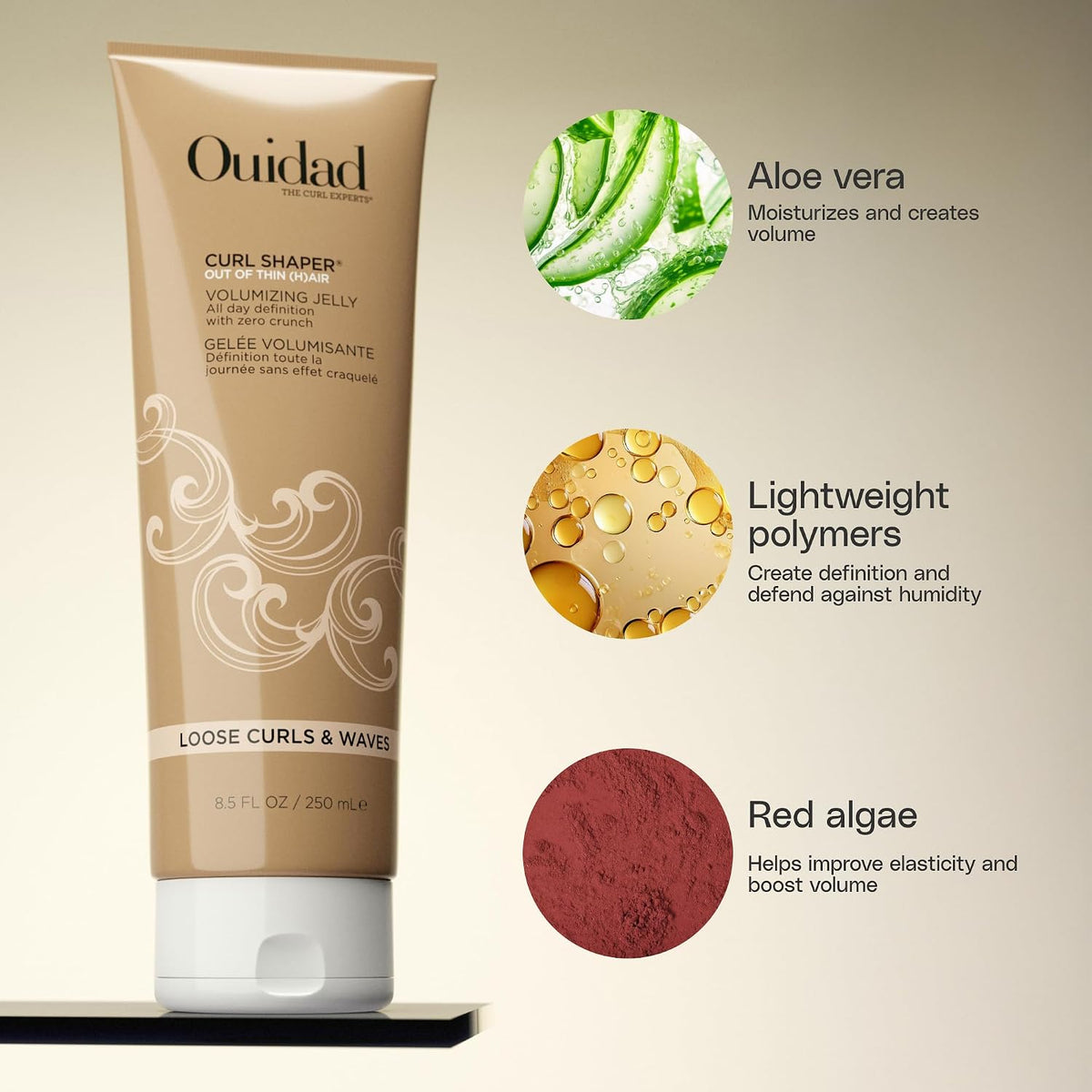 Ouidad Curl Shaper Out Of Thin (H) Air Volumizing Jelly Hair Styling Gel – Lightweight Curl Enhancer for Loose Curls & Waves, Soft Hold with No Crunch, Sulfate-Free & Mineral Oil Free