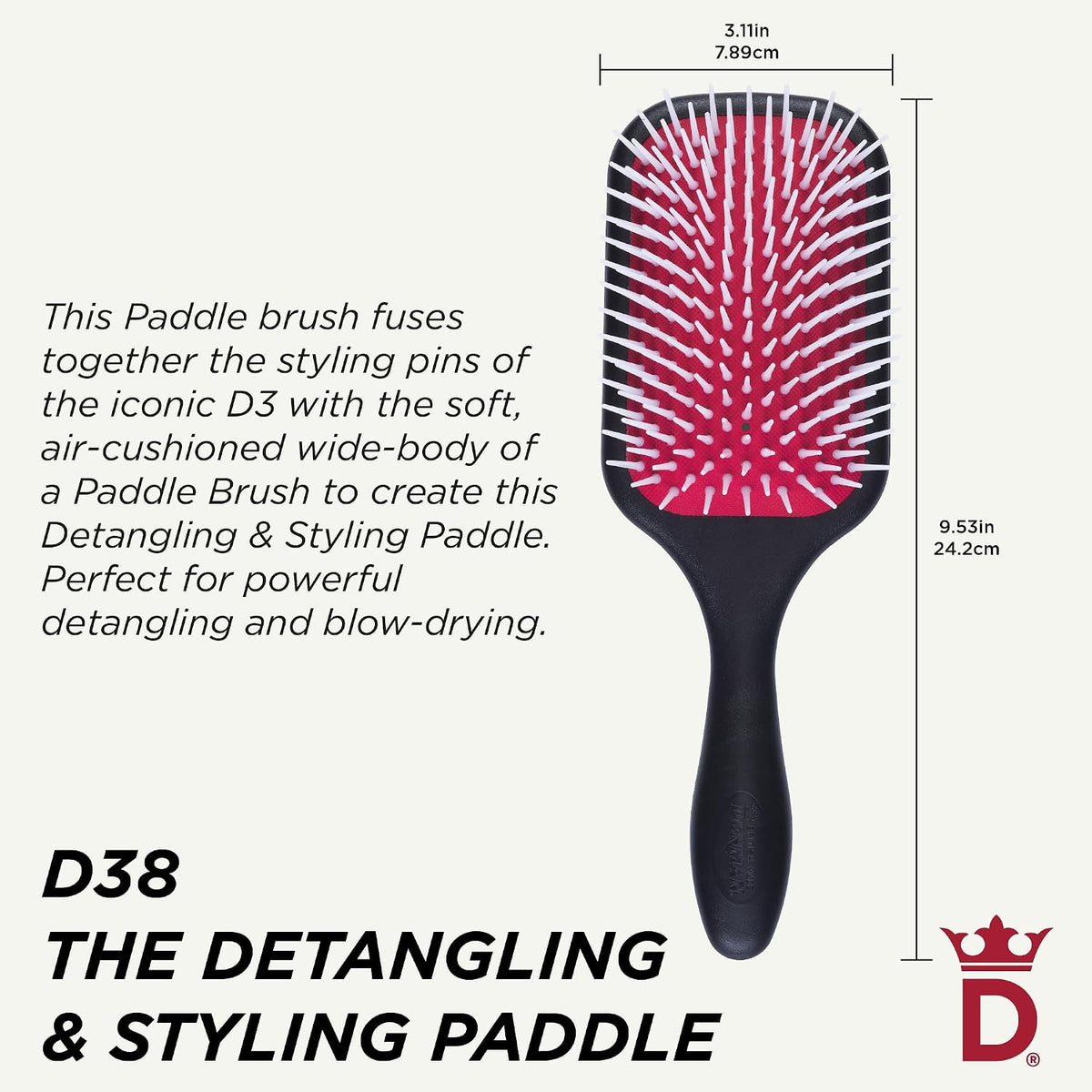 Denman Power Paddle Hair Brush for Quick and Convenient Detangling, Blow Drying and Styling - Combination of D3 Styling Pens & Paddle Brush - For Men and Women P038