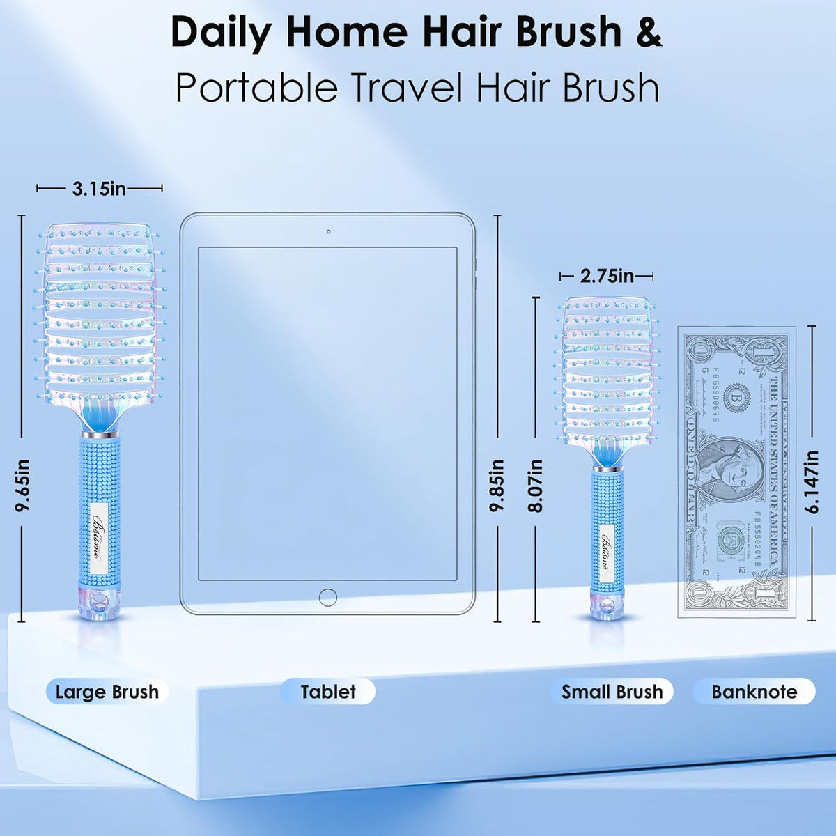 Hair Brush, Large & Mini Curved Vented Detangler Brushes for Women Girls