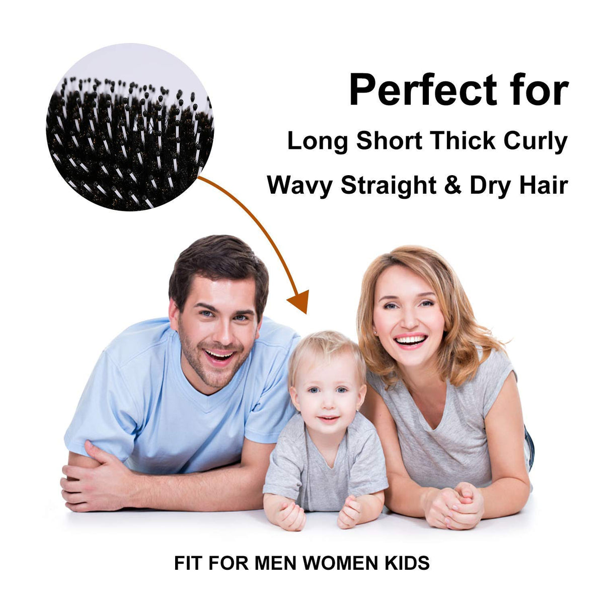 2Pcs Hair Brush Mini Boar Bristle Hairbrush for Thick Curly Thin Long Short Wet or Dry Hair Detangle Massage Add Shine, Pocket Travel Small Paddle Hair Brush for Men Women Kids
