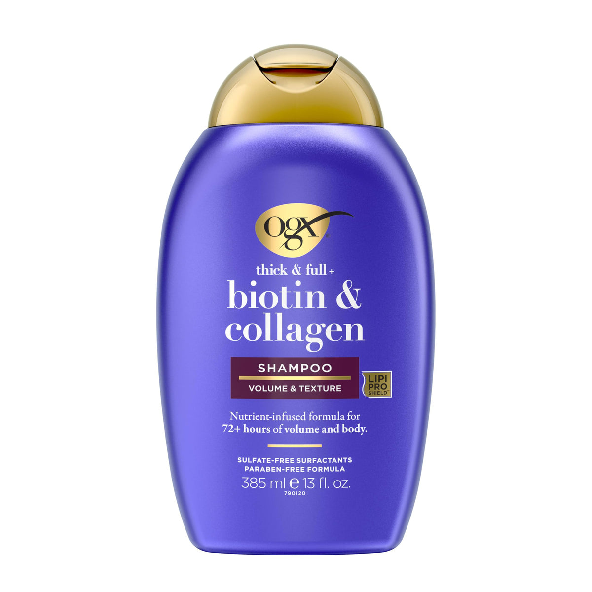 OGX Thick & Full + Biotin & Collagen Volumizing Shampoo, Nutrient-Infused Hair Shampoo with Vitamin B7 Biotin Gives Hair Volume & Body for 72+ Hours, Sulfate-Free Surfactants, 25.4 fl. oz