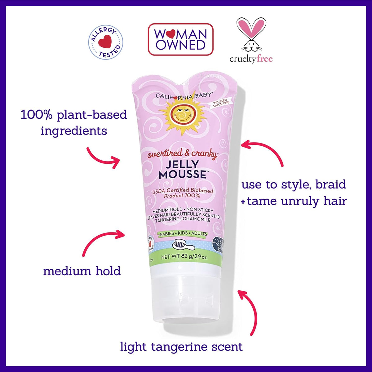 California Baby Overtired & Cranky Hair Gel for Kids | 100% Plant-Based Baby Hair Gel | Medium-Hold | Hypoallergenic | 82 g / 2.9 oz.