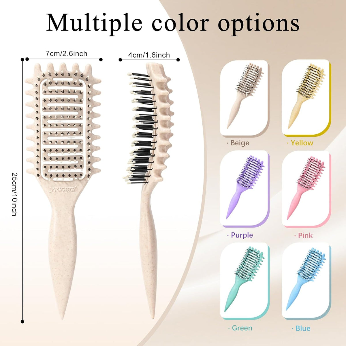 Curl Defining Brush for Curly Hair, Vented Detangling Hair Brush for Wet and Dry Styling, Curved Brush for Shaping and Smoothing Curl Clumps, Lightweight Hair Brush （Beige）