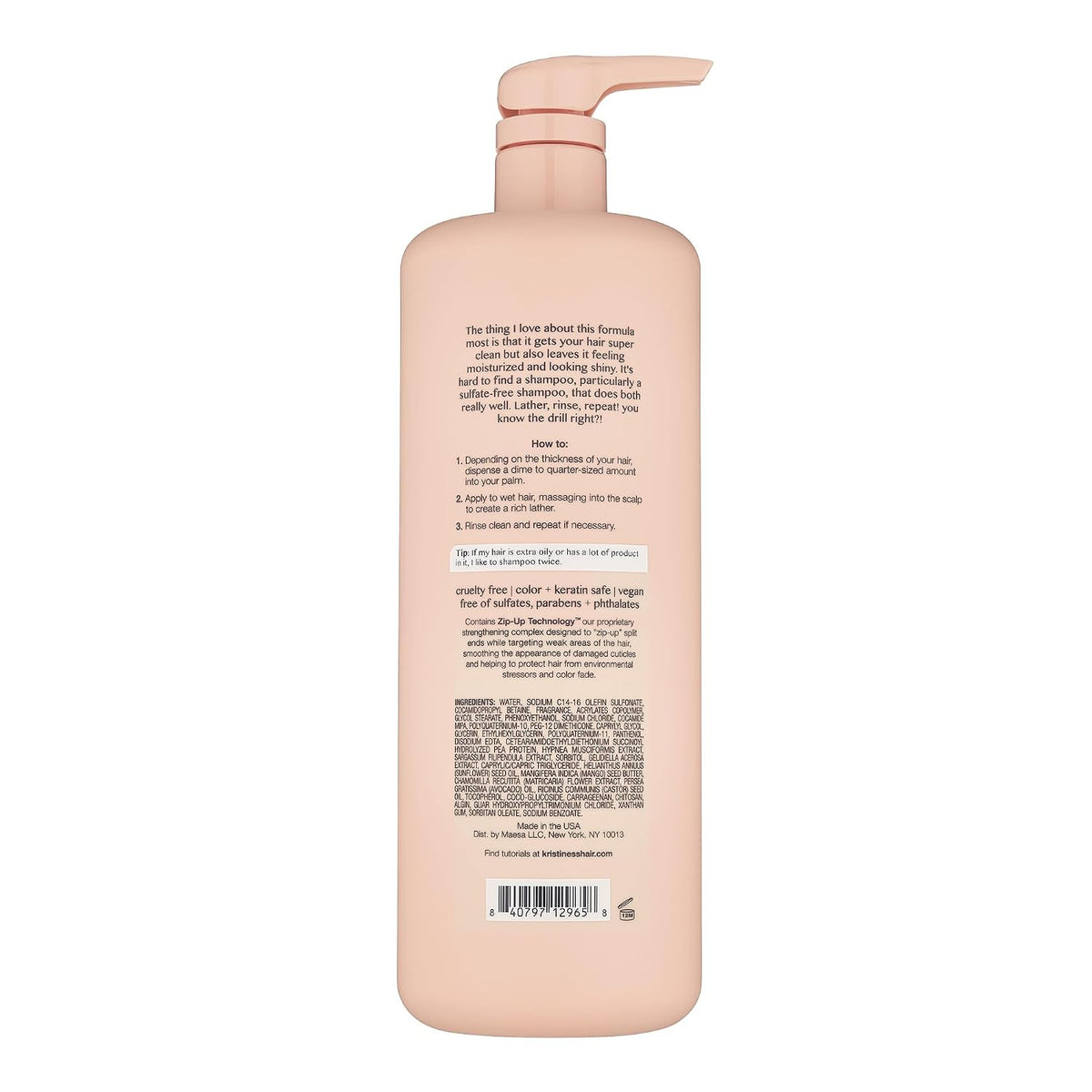 Kristin Ess Hair One Signature Shampoo with Avocado Oil + Castor Oil for Women - Lightly Clarifying Daily Sulfate Free Hydrating Shampoo, Color Safe, Vegan, 33.8 fl oz