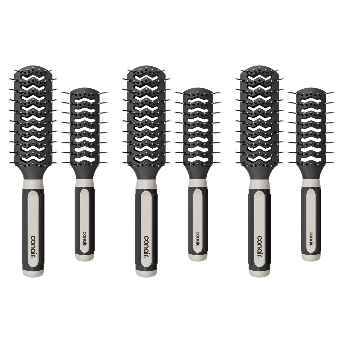 Conair Hair Brush Set, Grip & Lift Vent, Full-Size & Mid-Size, Black