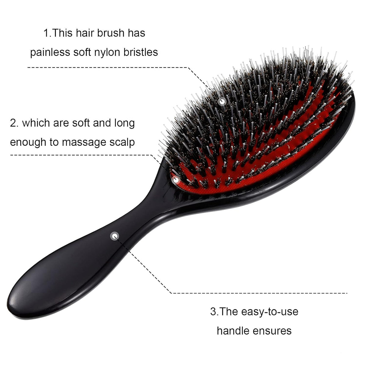 Geiserailie 2 Pcs Boar Bristle Hair Brush with Nylon Quill for Women Men