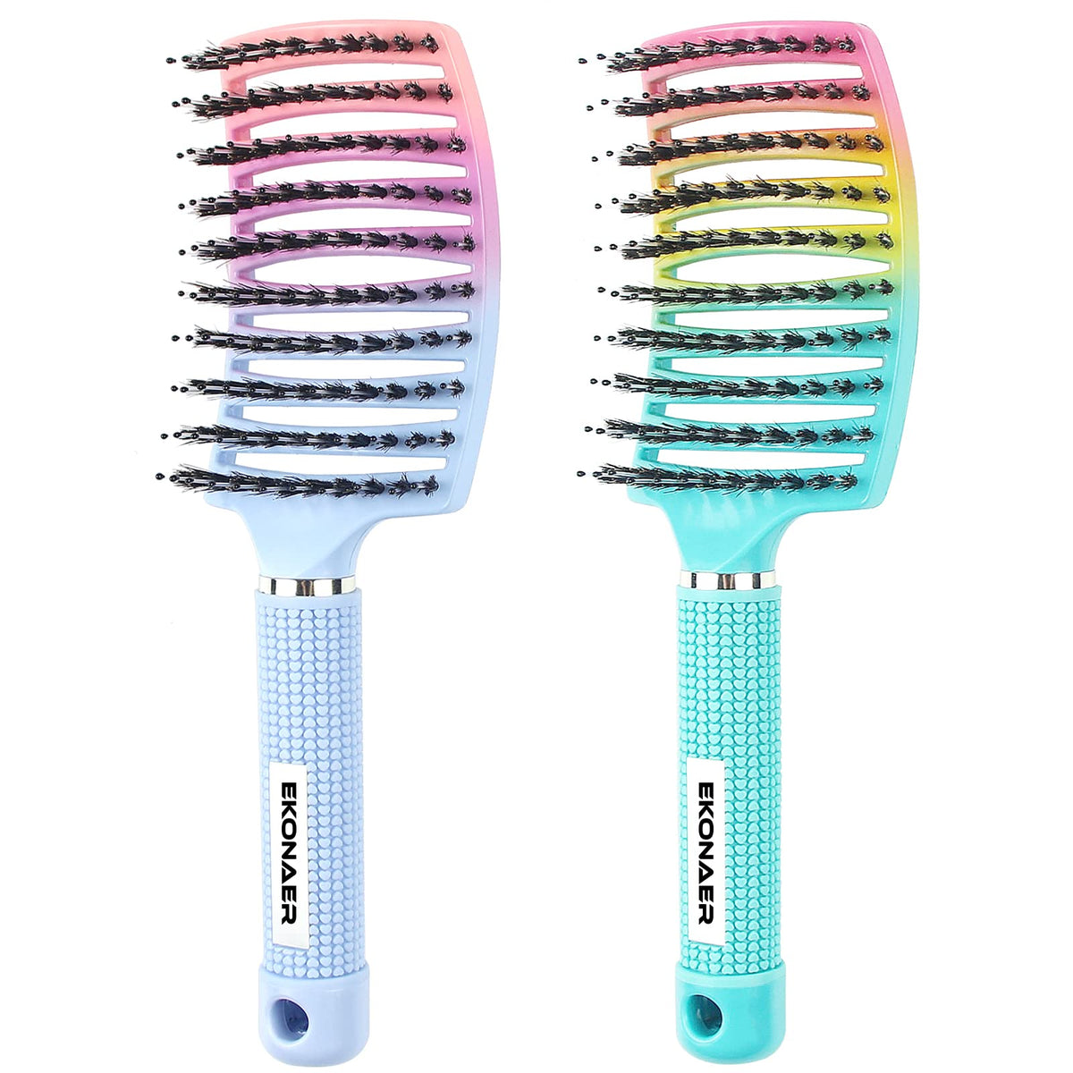EKONAER 3 Pack Vented Quick Drying Massage Blow Detangler Brush,Boar Bristle Hair Brush Set-Curved,Detangling Hair Brush for Women Long,Thick, Thin, Curly(Green)