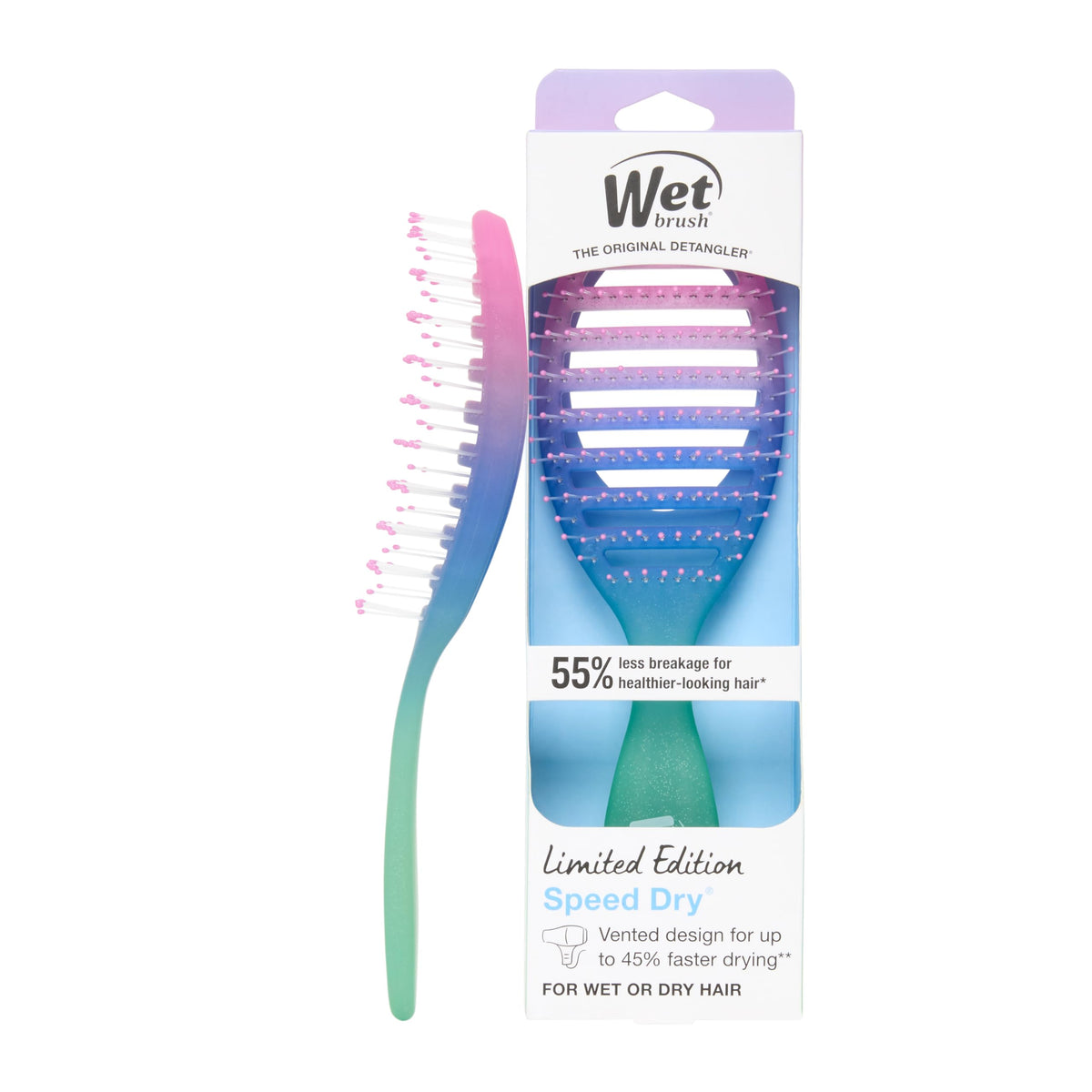Wet Brush Speed Dry Hair Brush, Amazon Exclusive Aqua, Vented Design & Soft HeatFlex Bristles, Blow Dry Safe, Ergonomic Handle Manages Tangles & Uncontrollable Strands, Pain-Free Hair Accessories