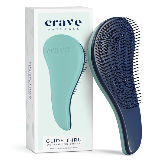 Crave Naturals Glide Thru Detangling Hairbrush that Glides Through Tangles For Wet, Dry and Damaged Hair - Gentle Detangler Styling Tool for Adults, Kids, Men and Women - 7.5 x 3 in, Turquoise